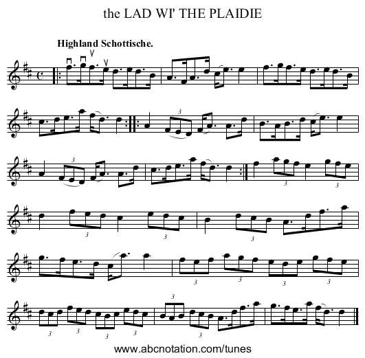 the LAD WI' THE PLAIDIE - staff notation
