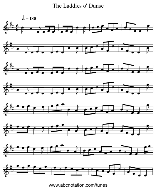 The Laddies o' Dunse - staff notation