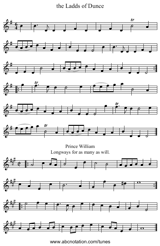 the Ladds of Dunce - staff notation