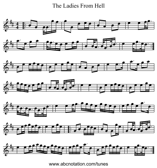 The Ladies From Hell - staff notation