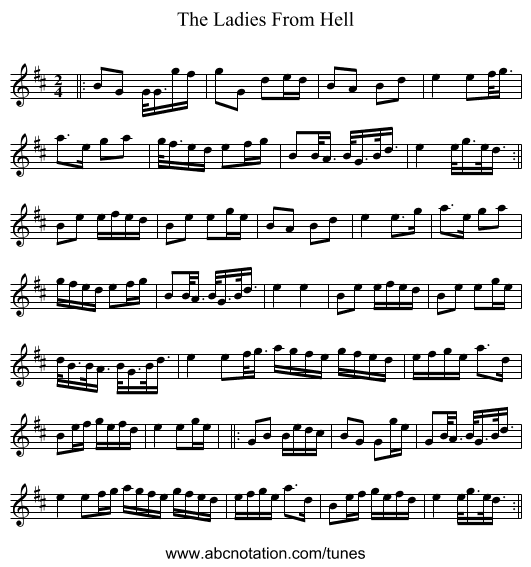 The Ladies From Hell - staff notation