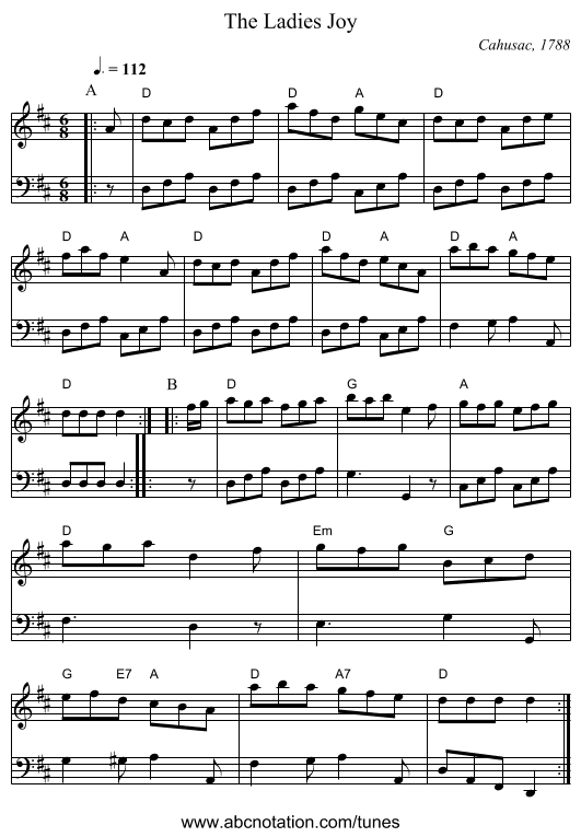 The Ladies Joy - staff notation