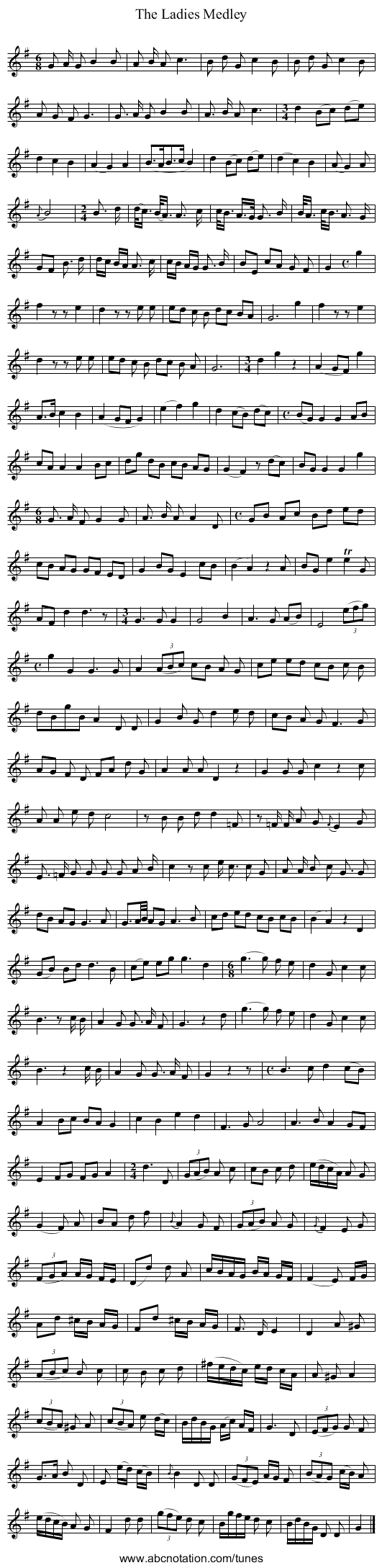 The Ladies Medley - staff notation