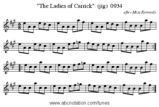 The Ladies of Carrick  (jig)  0934 - staff notation