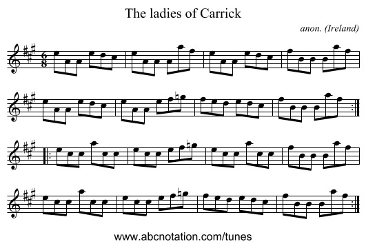 The ladies of Carrick - staff notation