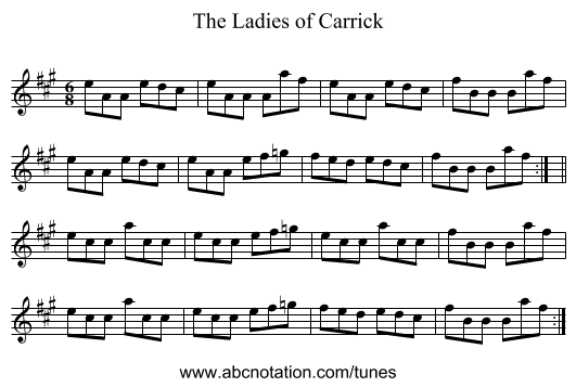 The Ladies of Carrick - staff notation