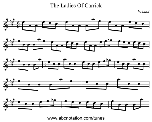 The Ladies Of Carrick - staff notation