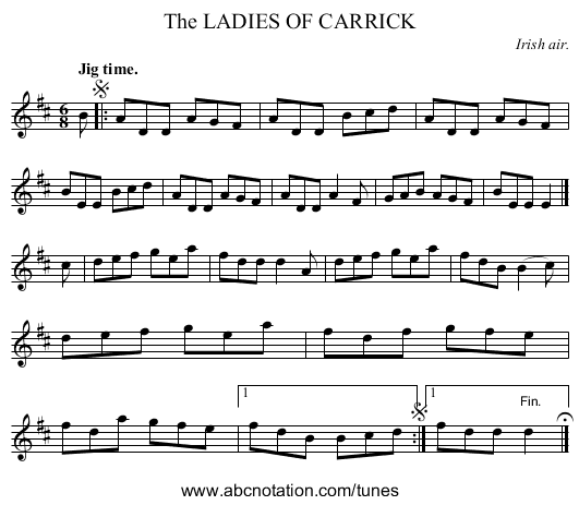 The LADIES OF CARRICK - staff notation