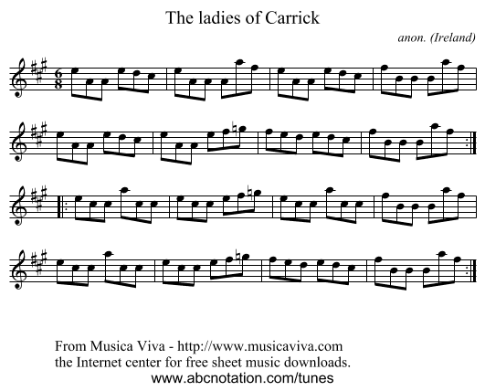 The ladies of Carrick - staff notation