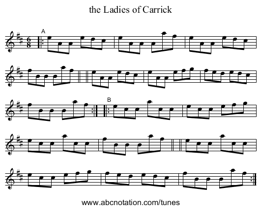 the Ladies of Carrick - staff notation
