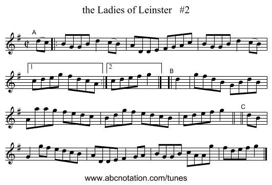 the Ladies of Leinster   #2 - staff notation