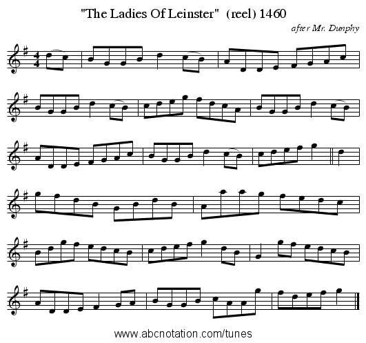 The Ladies Of Leinster (reel) 1460 - staff notation