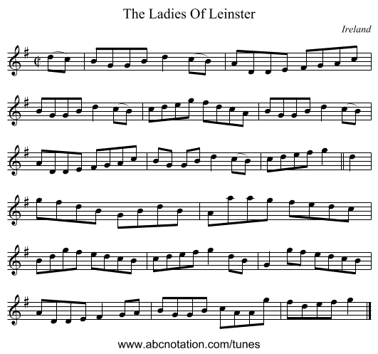 The Ladies Of Leinster - staff notation