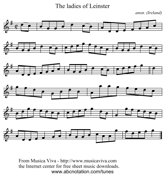 The ladies of Leinster - staff notation