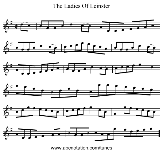 The Ladies Of Leinster - staff notation