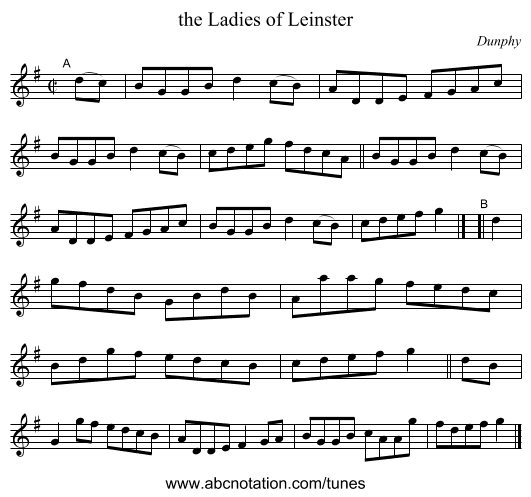 the Ladies of Leinster - staff notation
