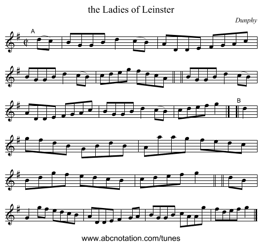 the Ladies of Leinster - staff notation