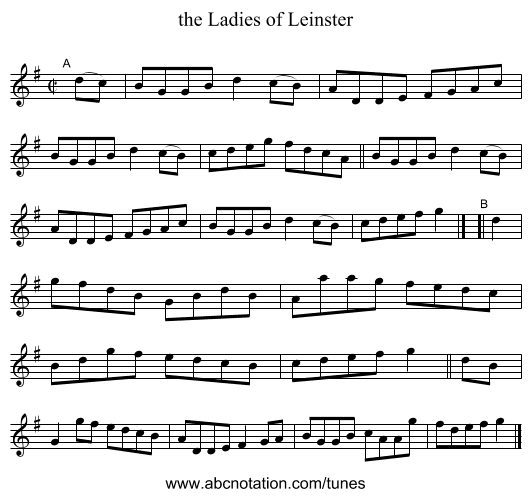 the Ladies of Leinster - staff notation