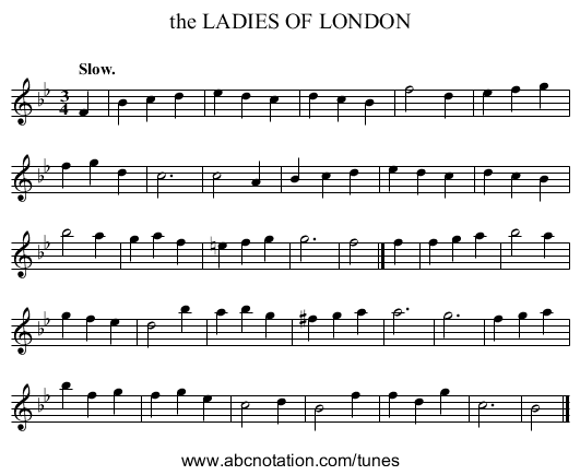 the LADIES OF LONDON - staff notation
