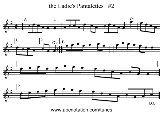 the Ladie's Pantalettes   #2 - staff notation