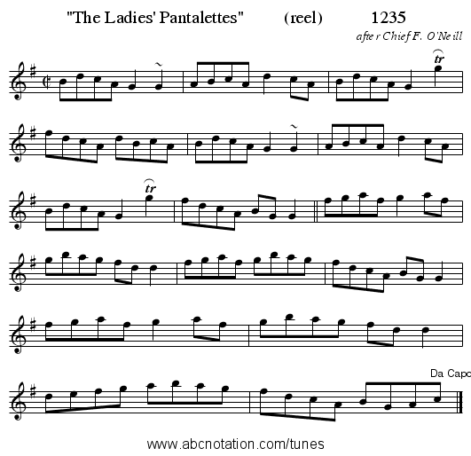 The Ladies' Pantalettes         (reel)           1235 - staff notation