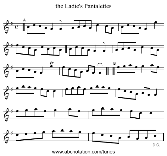 the Ladie's Pantalettes - staff notation