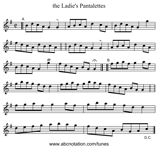 the Ladie's Pantalettes - staff notation