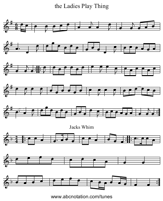 the Ladies Play Thing - staff notation