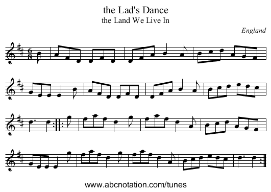 the Lad's Dance - staff notation