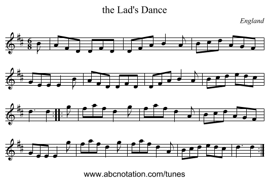 the Lad's Dance - staff notation