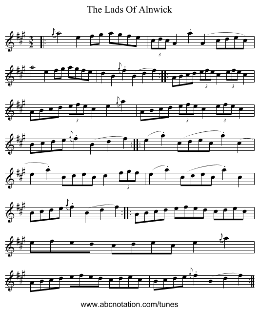 The Lads Of Alnwick - staff notation