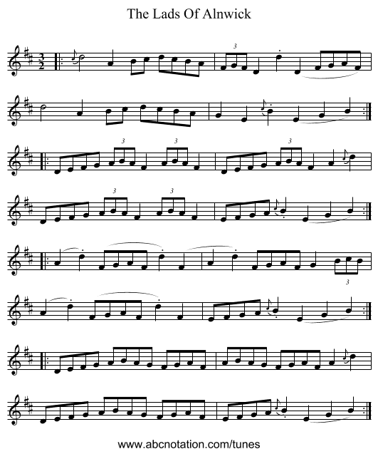 The Lads Of Alnwick - staff notation