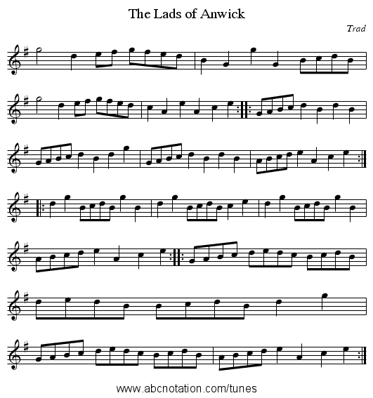 The Lads of Anwick - staff notation