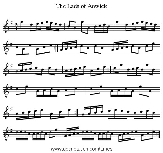 The Lads of Anwick - staff notation