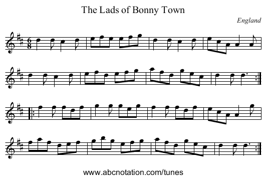 The Lads of Bonny Town - staff notation