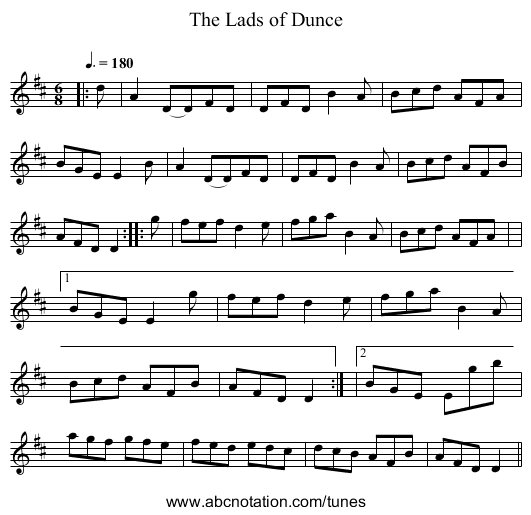 The Lads of Dunce - staff notation