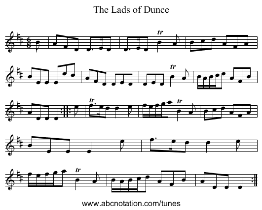 The Lads of Dunce - staff notation
