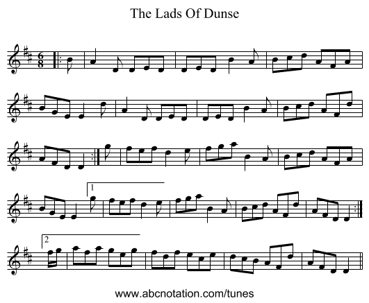 The Lads Of Dunse - staff notation