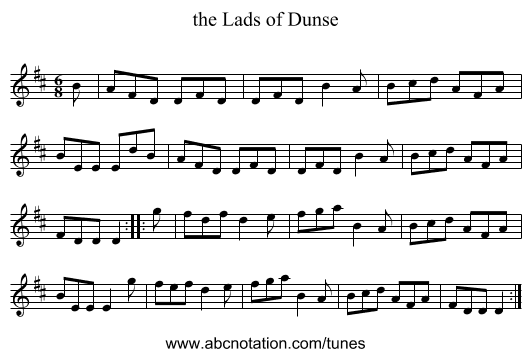 the Lads of Dunse - staff notation