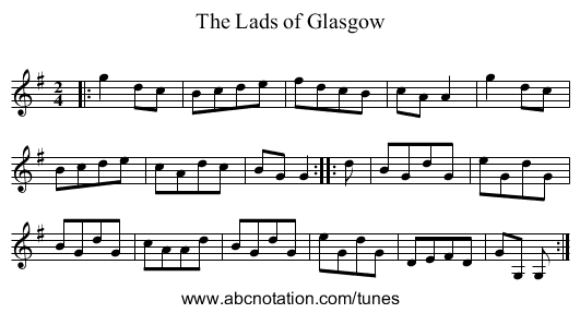 The Lads of Glasgow - staff notation