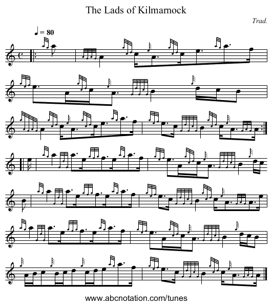 The Lads of Kilmarnock - staff notation