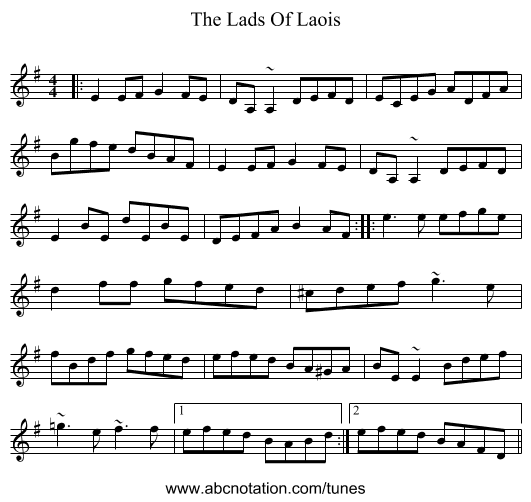 The Lads Of Laois - staff notation