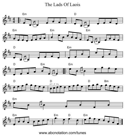 The Lads Of Laois - staff notation