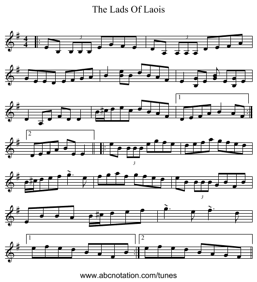 The Lads Of Laois - staff notation
