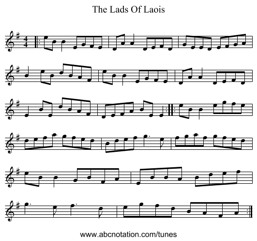 The Lads Of Laois - staff notation