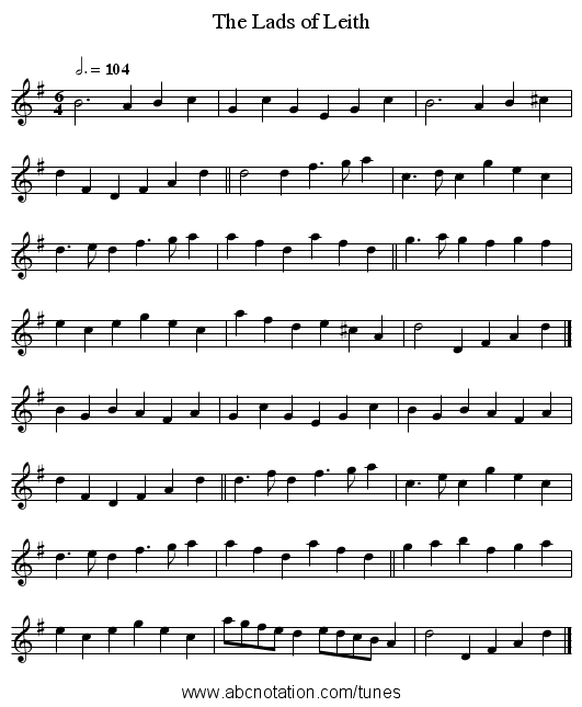 The Lads of Leith - staff notation