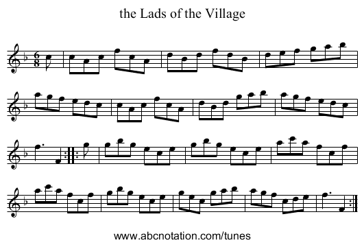 the Lads of the Village - staff notation
