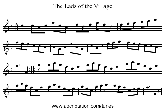 The Lads of the Village - staff notation