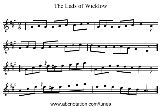 The Lads of Wicklow - staff notation