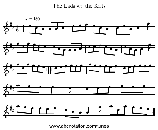 The Lads wi' the Kilts - staff notation